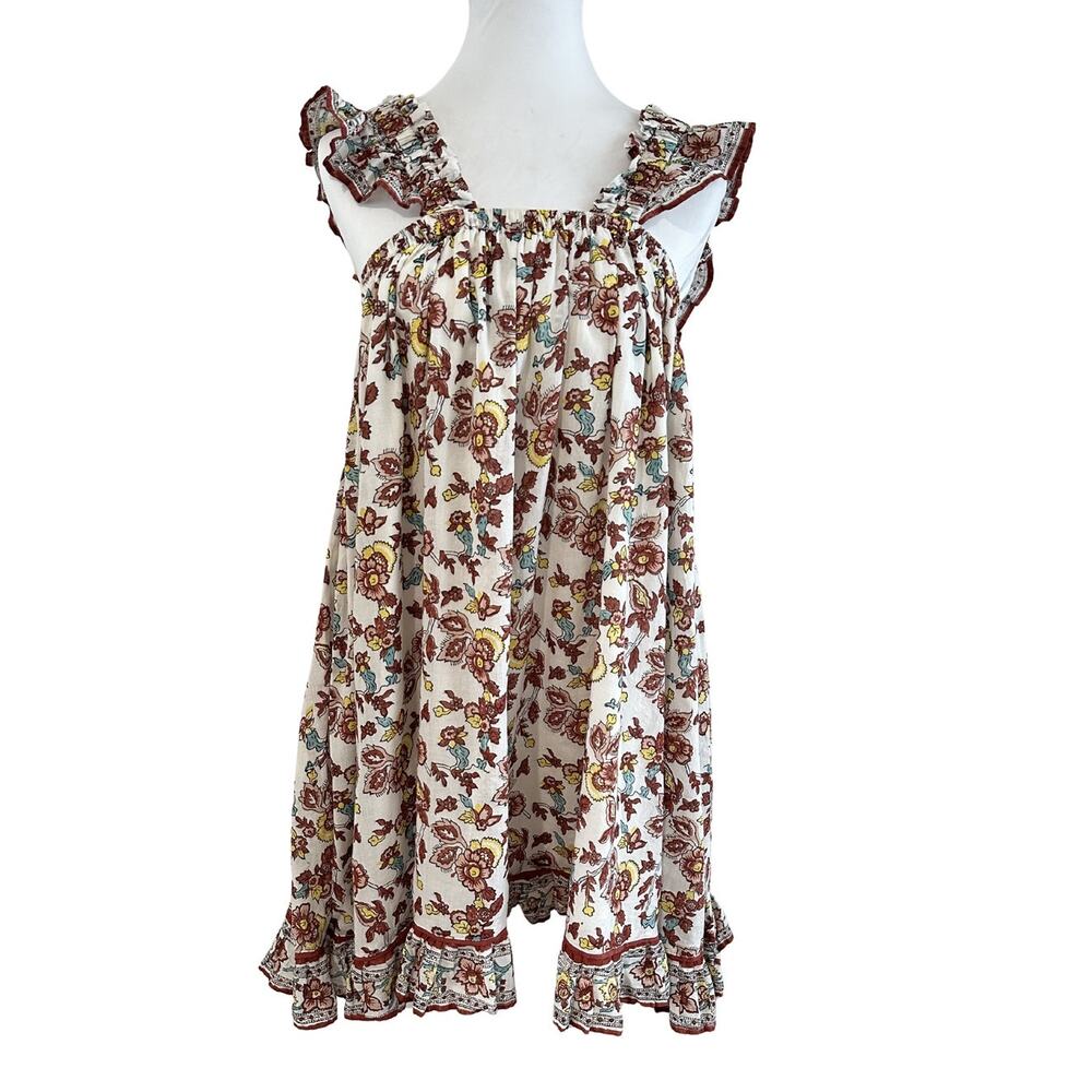 Cleobella Daphne Floral Ruffle Flowy Mini Dress Boho Organic Cotton I XL